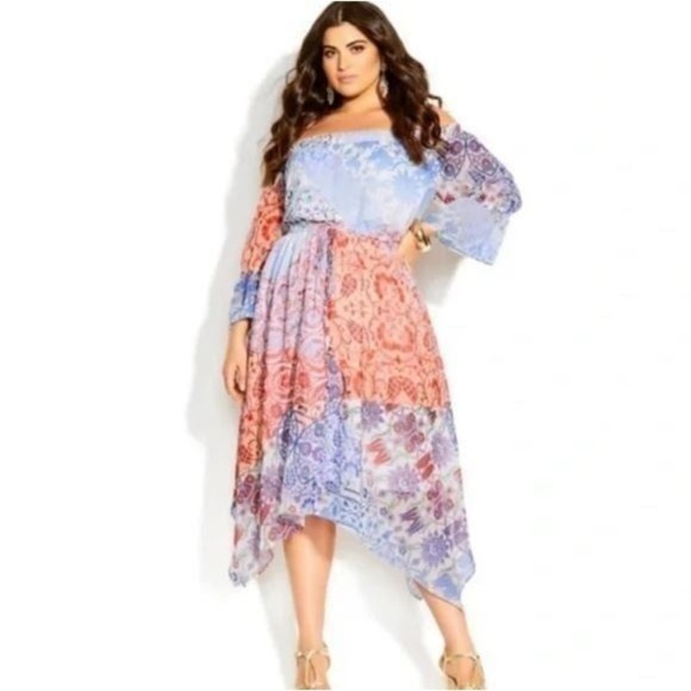 City Chic Cassia Off the Shoulder floral boho Dress plus size L 20 new!!